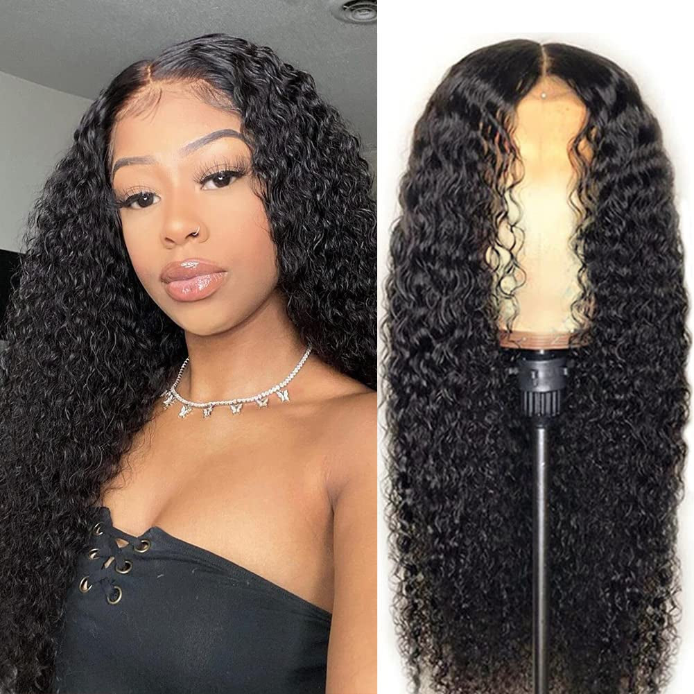 Glueless Wigs Human Hair Curly Headband Wig for Black Women (20 Inch) Brazilian Remy Hair Curly None Lace Front Wigs Human Hair Scarf No Gel Wigs
