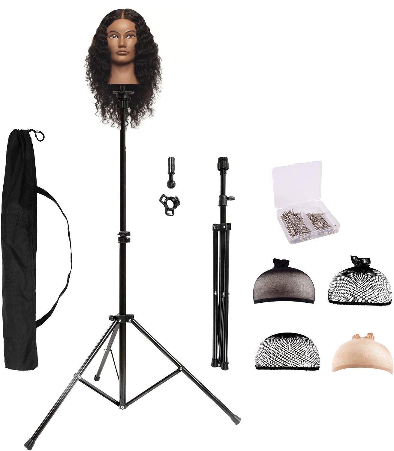 Wig Head Stand, Metal Wig Stand Tripod Holder for Mannequin Heads, 35.4-52.4 In, Black