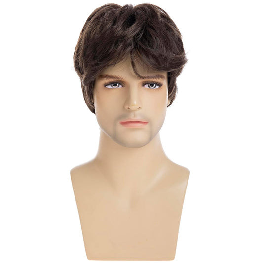 Mens Short Brown Wig Synthetic Natural Replacement Hair Wig for Daily Party Wear