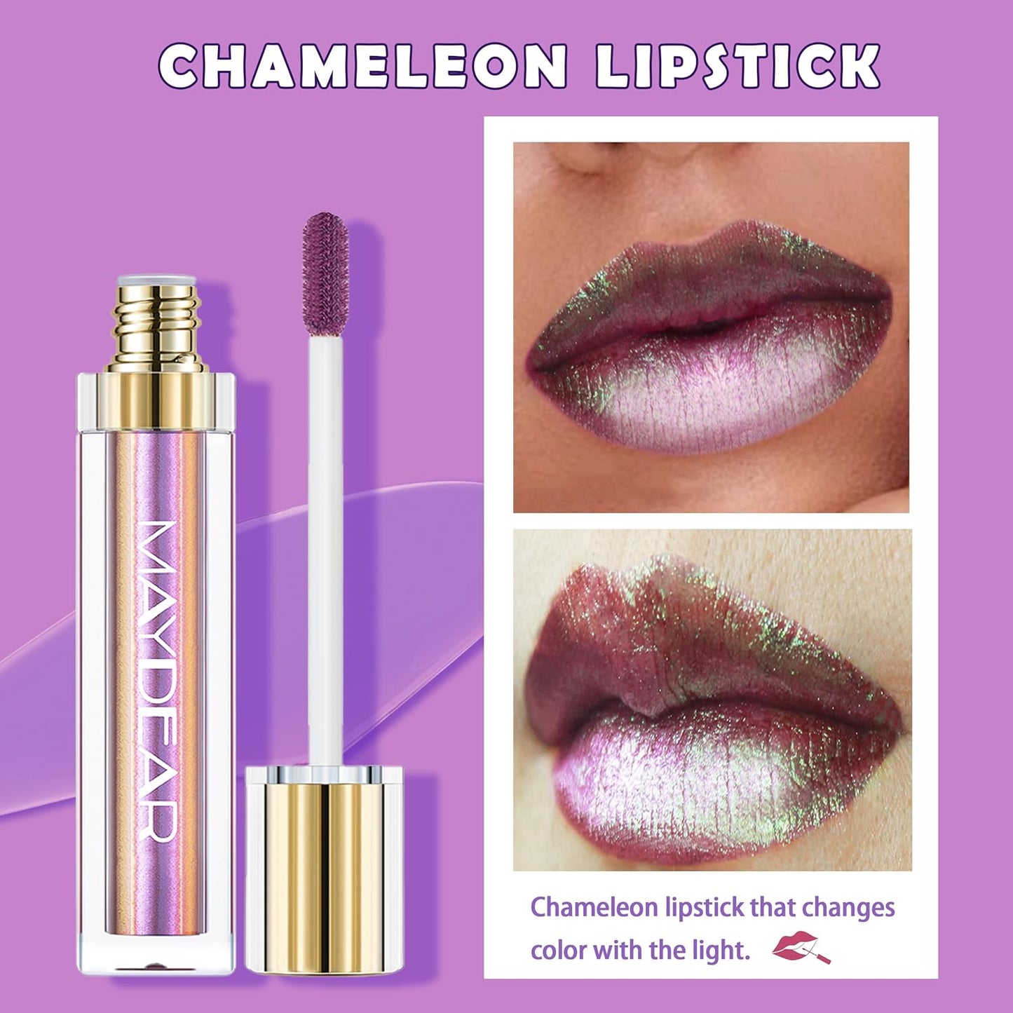 Chameleon Lipstick – Metallic Multichrome Lipstick, Long-Lasting, Fuchsia Green (08)