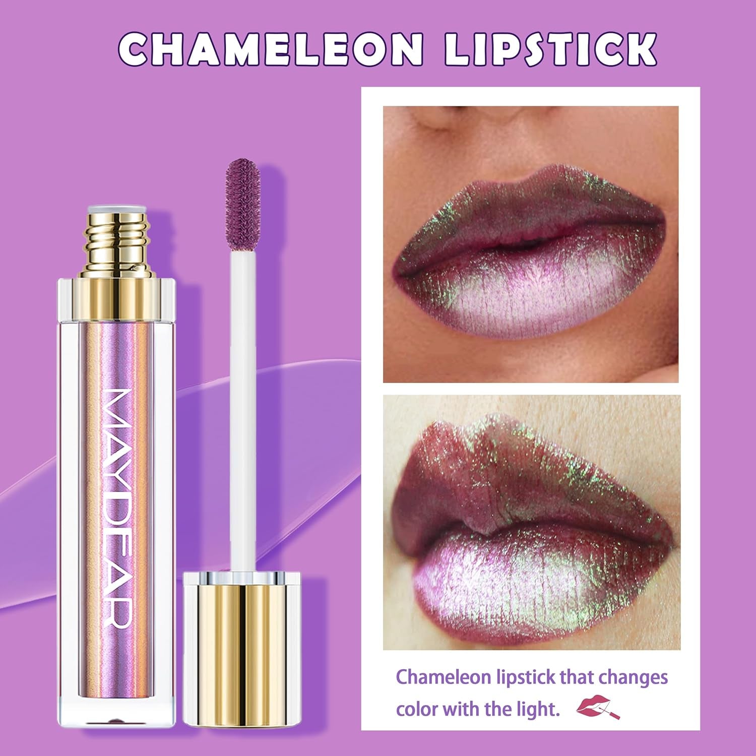 Chameleon Lipstick – Metallic Multichrome Lipstick, Long-Lasting, Fuchsia Green (08)