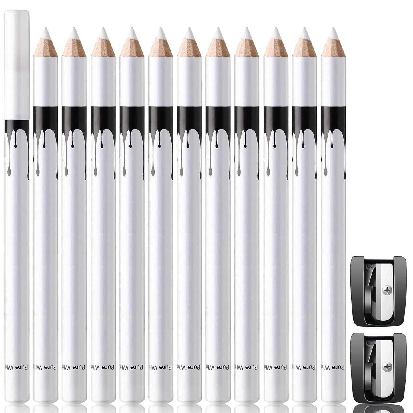 12PCS Black & White Eyeliner Pencil Set | Waterproof, Long-Lasting Multi-Use with Sharpener