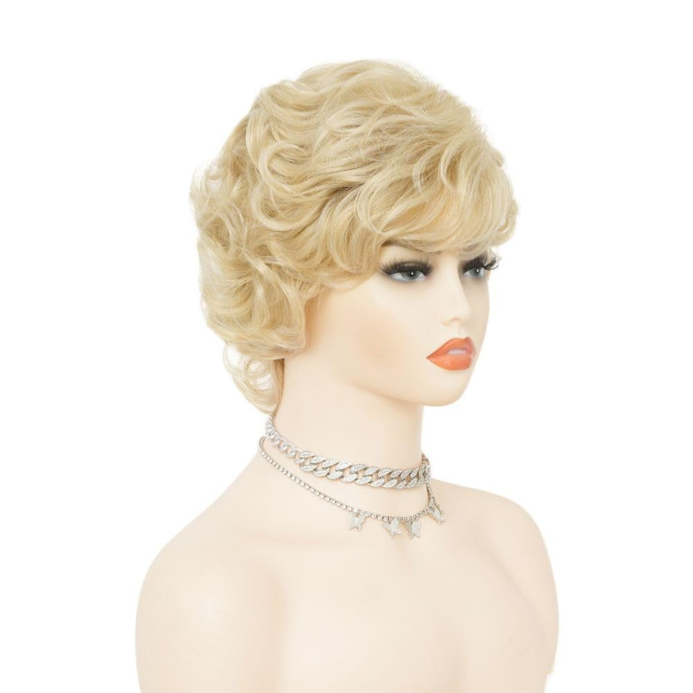 Short Blonde Curly Wigs for Women Fluffy Natural Looking Synthetic Cosplay Daily Hair Wig