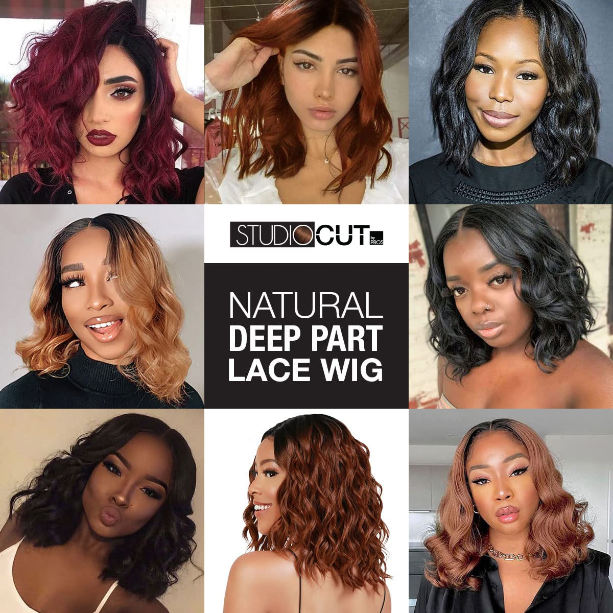 Medium Wavy Deep Wave Bob Wigs 12 Inch Middle Center Part Soft Swiss Lace Front Bob Wig for Black Women Wavy Curly Wig Heat Resistant Synthetic Wigs DPL008 (OTCOPPER)