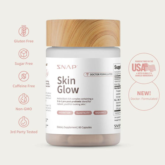 SNAP – Skin Glow – 3-In-1 Gut-Skin Formula with Prebiotics, Probiotics & Postbiotics – Enhances Radiance, Elasticity & Smoothness