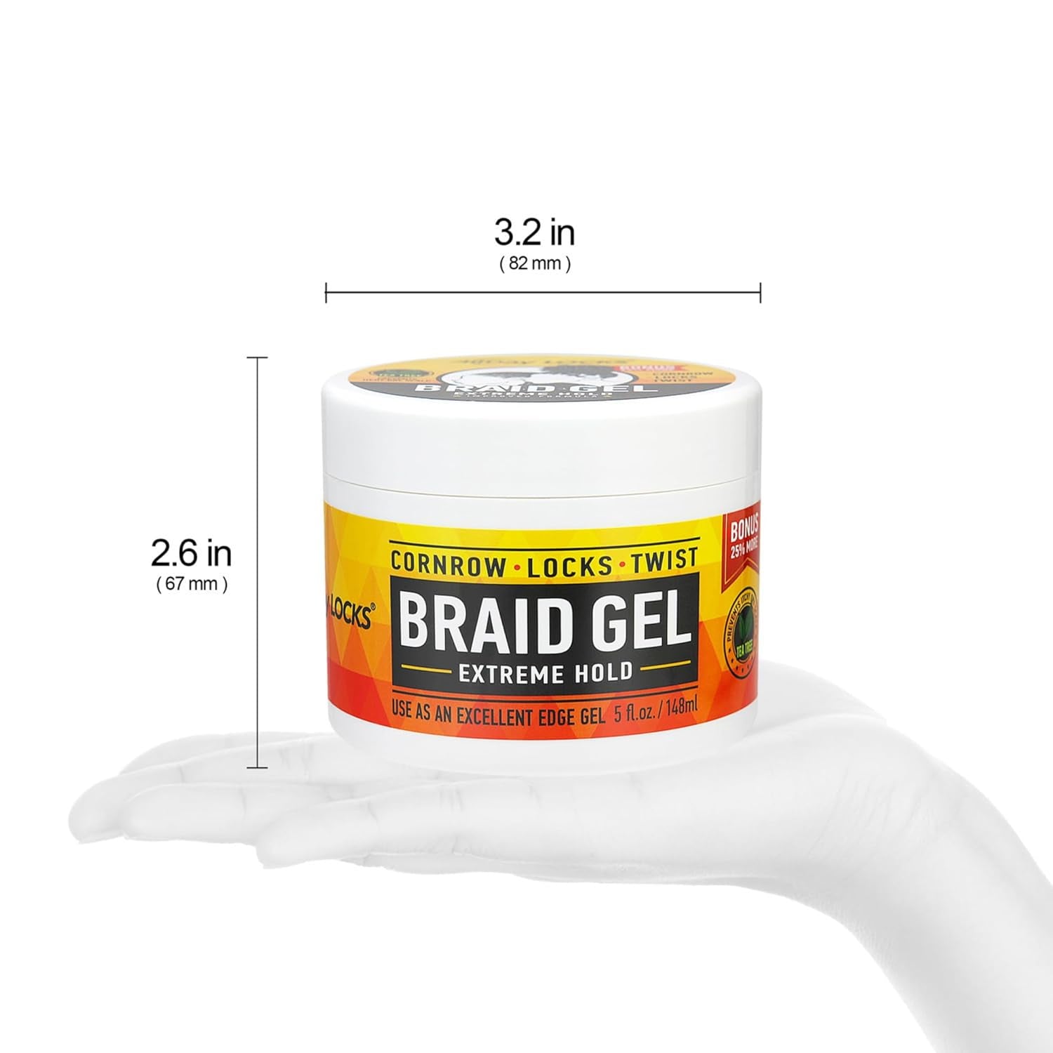 Braid Gel (5 Oz) | Extreme Hold, High Shine | Frizz & Flake-Free Edge Control | Tea Tree, Lavender, Peppermint Oil | Slick & Style Braids, Locks, Twists, Cornrows | 5 Oz