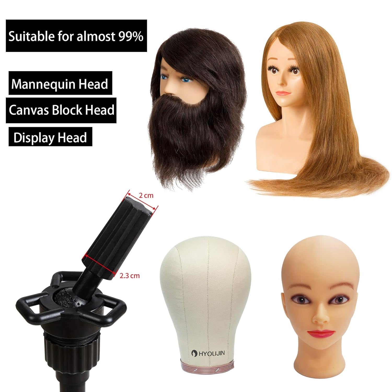Wig Head Stand, Metal Wig Stand Tripod Holder for Mannequin Heads, 35.4-52.4 In, Black