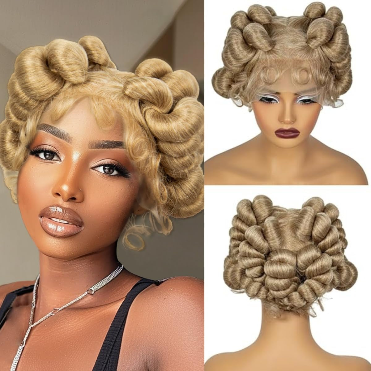 Transparent Full Lace Braided Wigs Short Cute Handmade Bantu Synthetic Braided Lace Wigs with Baby Hair Knotless Braiding Hair Wigs for Black Women(350#)