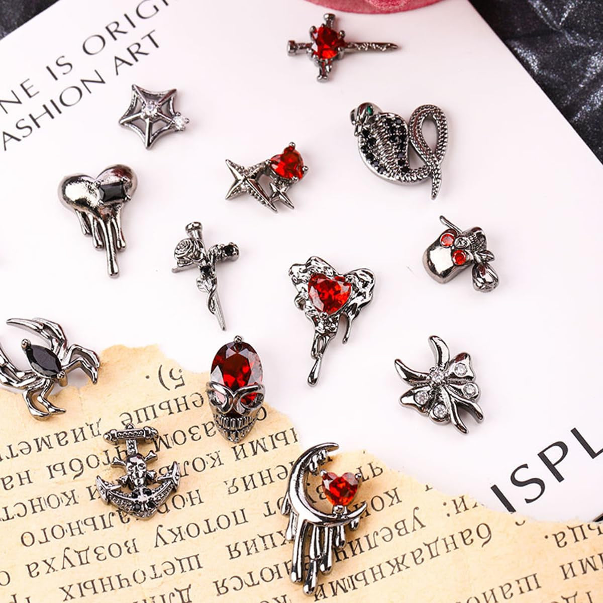 Halloween Nail Charms 22PCS 3D Alloy Spider Skull Halloween Nail Art Charms Vintage Gothic Retro Nail Art Supplies Dark Black Cross Moon Heart Nail Gems and Rhinestones Nail Accessories for Women