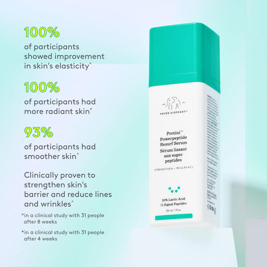 Protini Powerpeptide Resurf Serum - 30 Ml/1 Fl Oz - Exfoliating Lactic Acid AHA Serum - Clean Clinical Skincare - Cruelty-Free - Free of Essential Oils, Silicones, and Fragrance