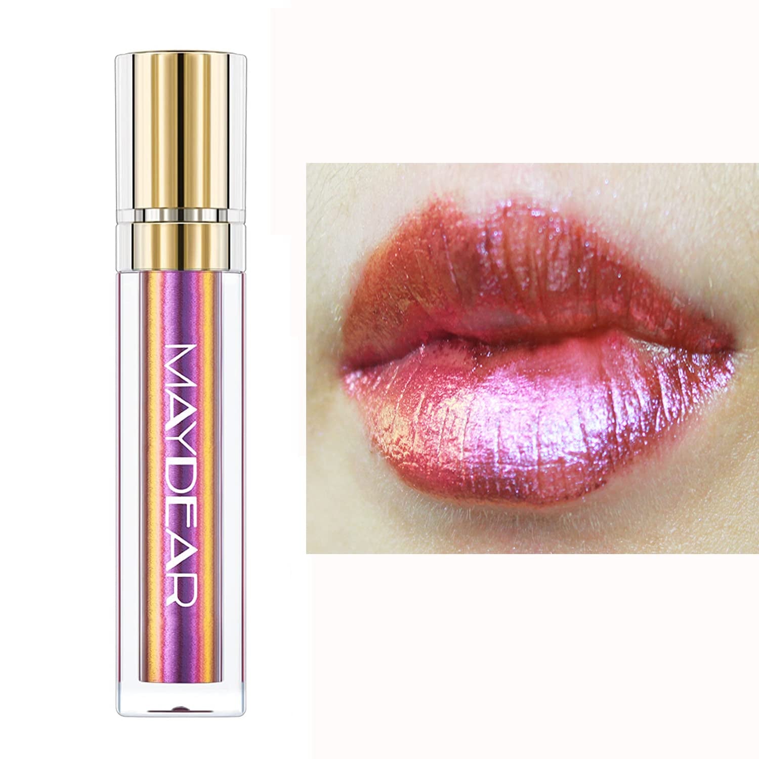 Chameleon Lipstick – Metallic Multichrome Lipstick, Long-Lasting, Fuchsia Green (08)