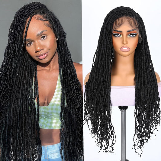 Full Lace Faux Locs Wigs for Black Women Knotless Square Part Dreadlock Wig with Baby Hair Soft Loc Synthetic Dreadlock Wigs Goddess Locs Braided Lace Front Wig