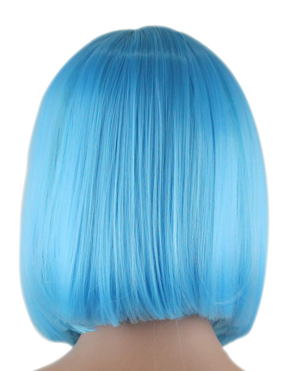 Sky Blue Bob Wigs and a Wig Cap, Short Straight Flat Bangs, Cool Summer Sexy Stylish Cosplay Party Hair Wigs, Wig003Sbl