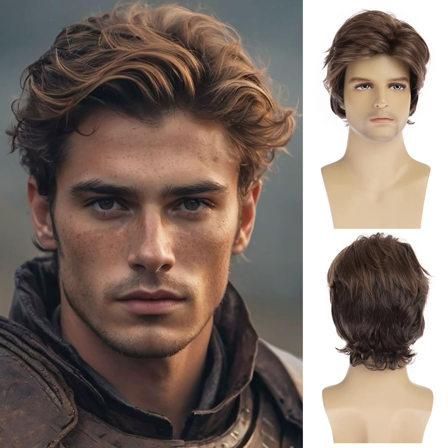Mens Short Brown Wig Synthetic Natural Replacement Hair Wig for Daily Party Wear