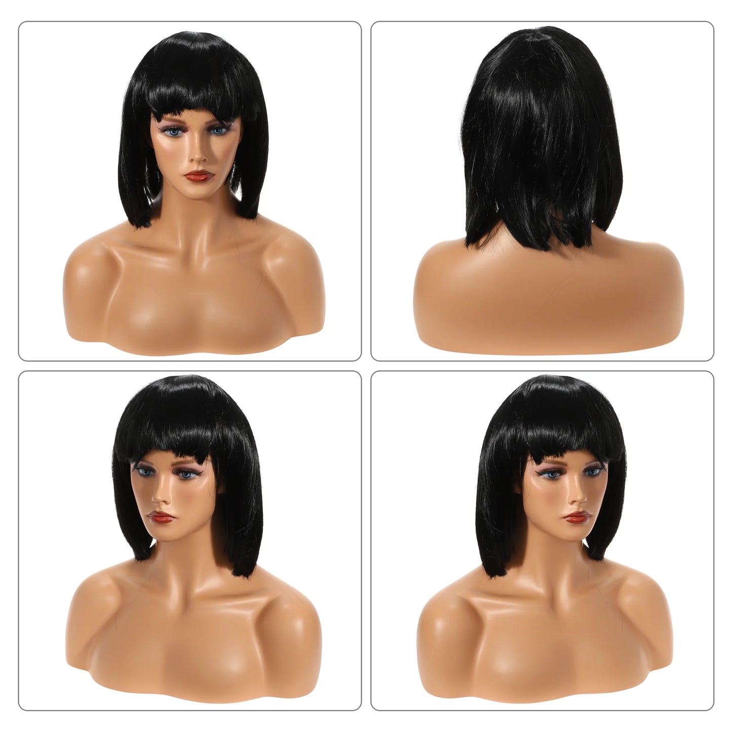 Wigs for Women 12" Black Bob Wig with Wig Cap