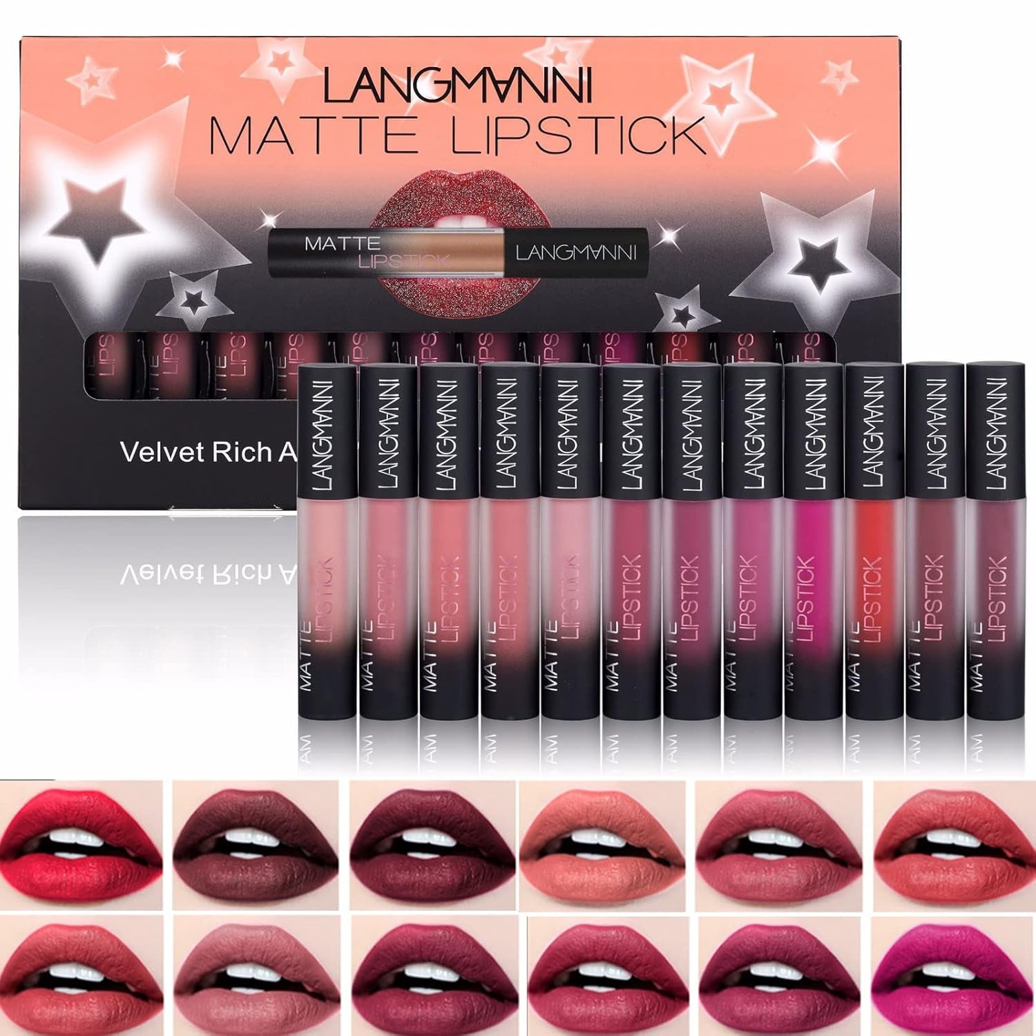 Matte Lip Gloss, 12 Colors Lift Lip Glosses, Velvet Matte Lipstick - Waterproof, Long Lasting, Full Cover, High Pigment - Perfect Makeup Gift for Women - D