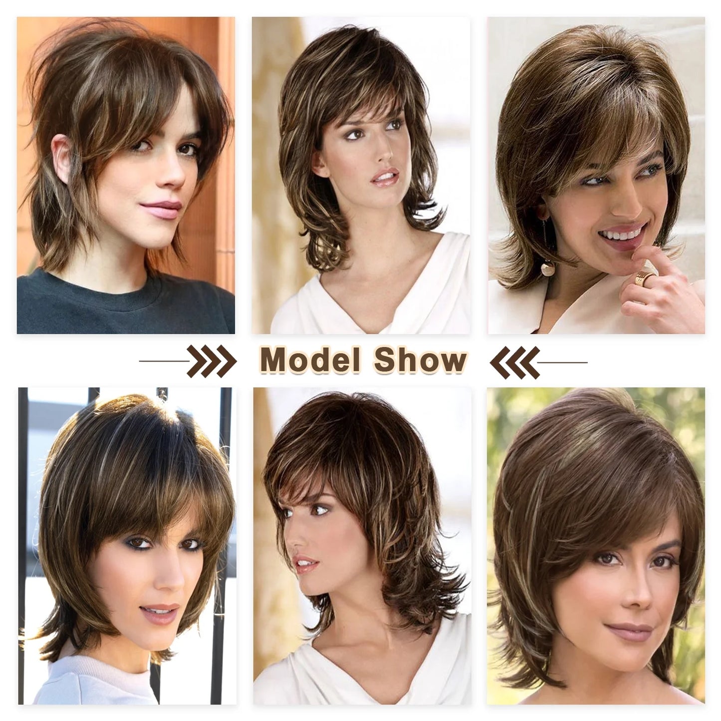 Short Brown Wig for Women Mullet Highlight Blonde Curly Synthetic Wigs