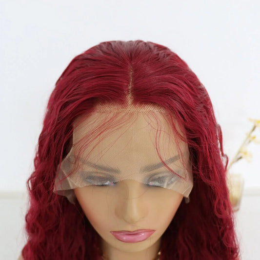 Long Burgundy Synthetic Wig Lace Front Wigs with Pre Plucked Baby Hair 24 Inch Long