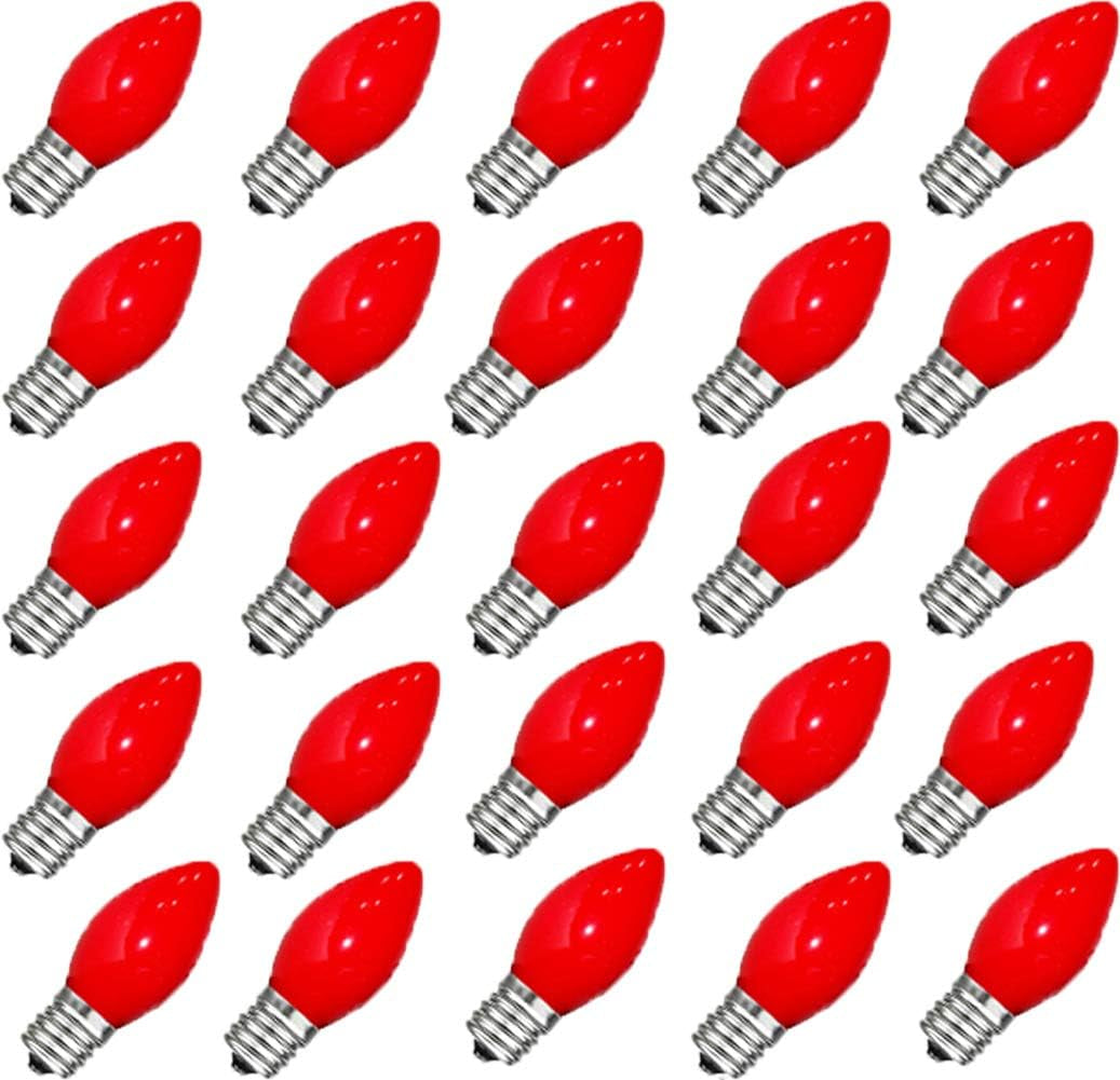 25 Pack C7 Halloween Replacement Light Bulbs, Orange Ceramic Christmas Lights for Halloween Outdoor Patio Indoor Xmas String Lights, C7/E12 Candelabra Base, 5 Watt, Orange