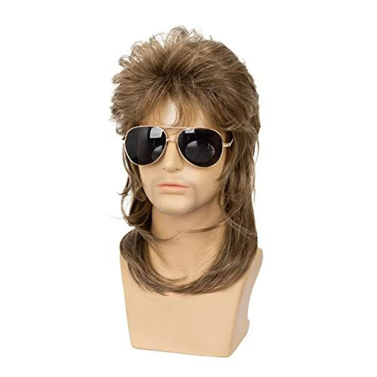 Mens Mullet Wigs Brown Curly 70S 80S Retro Cosplay Costume Wig Rocker Disco F...