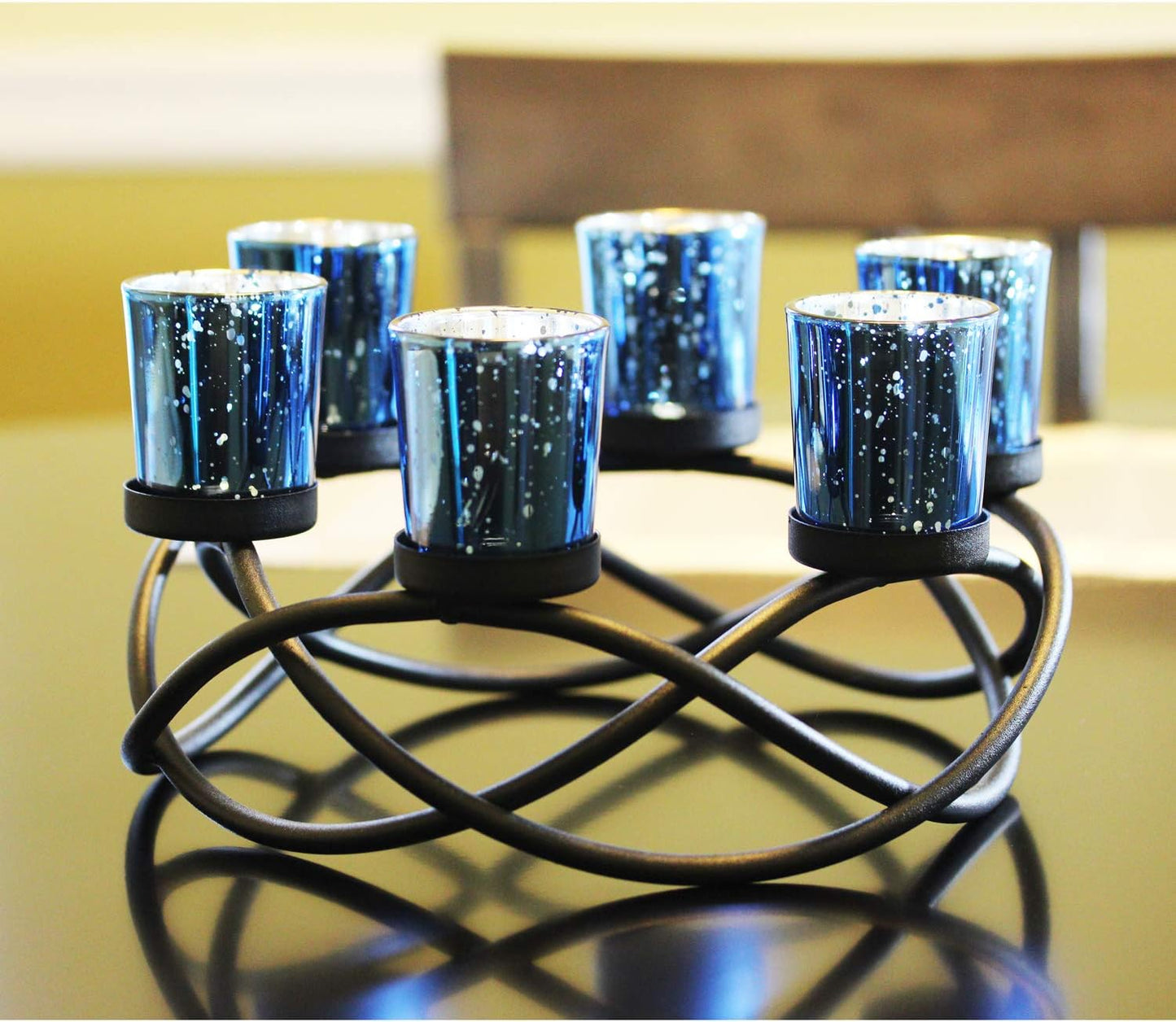 Halloween Candle Holder Centerpiece Decoration – Black Metal Iron 6-Cup Votive Tealight Holder for Spooky Table Gothic Decor, Kitchen & Dining Room, Coffee Tables