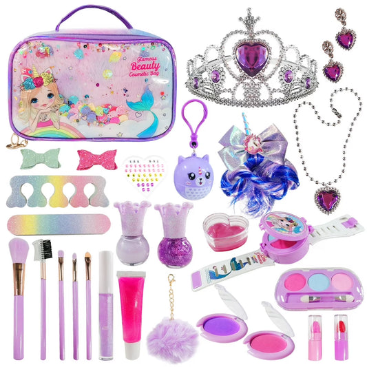 Washable Kids Makeup Set - Safe Makeup Kit for Girls, Pretend Play Makeup Toys for Toddlers, Ideal Princess Christmas Birthday Gifts for 3-10 Year Olds