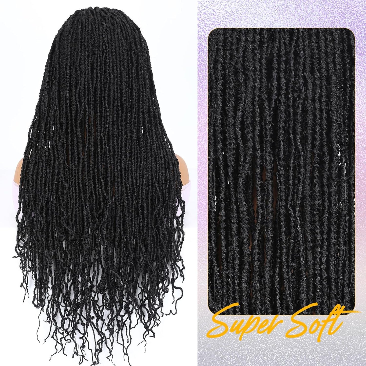 Full Lace Faux Locs Wigs for Black Women Knotless Square Part Dreadlock Wig with Baby Hair Soft Loc Synthetic Dreadlock Wigs Goddess Locs Braided Lace Front Wig