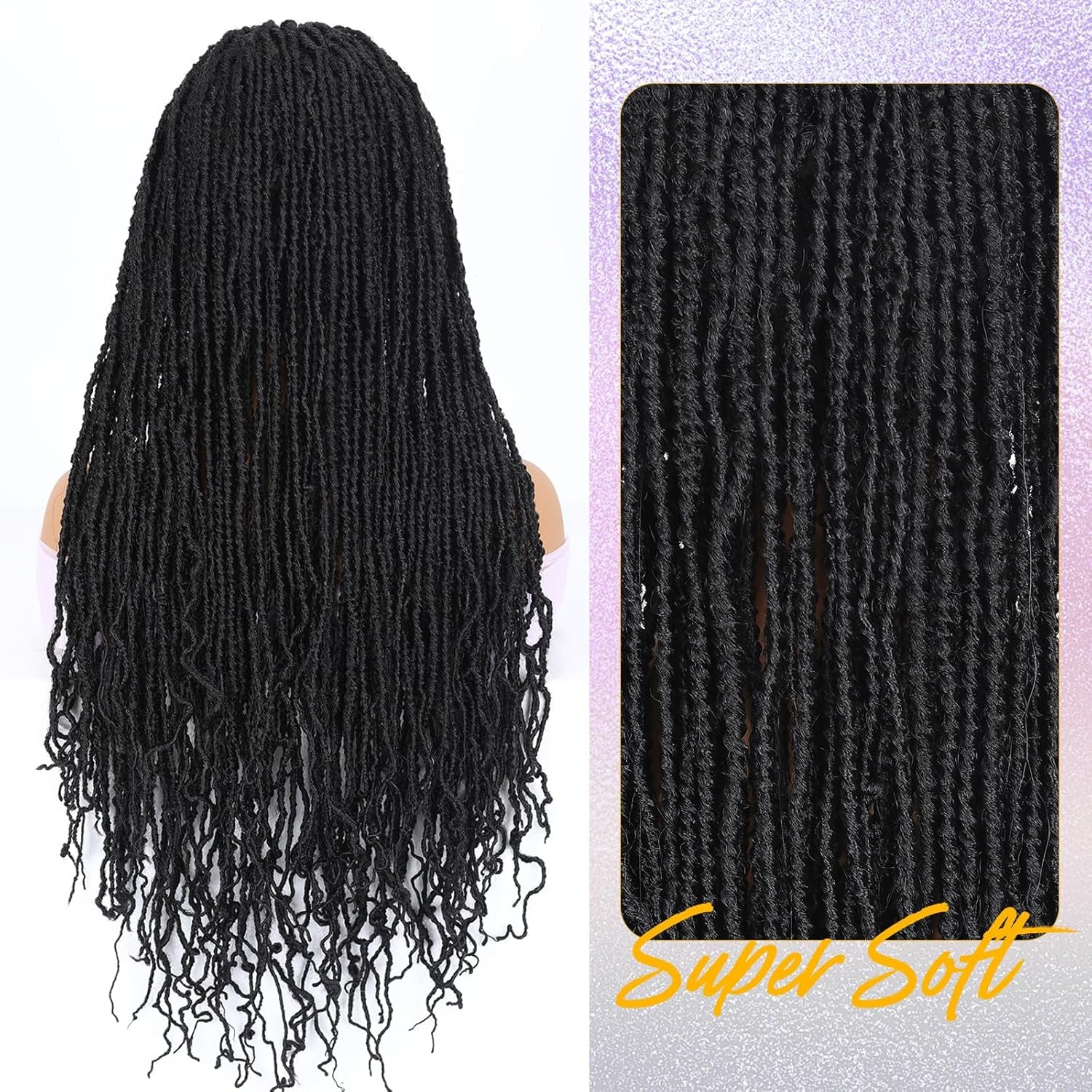 Full Lace Faux Locs Wigs for Black Women Knotless Square Part Dreadlock Wig with Baby Hair Soft Loc Synthetic Dreadlock Wigs Goddess Locs Braided Lace Front Wig