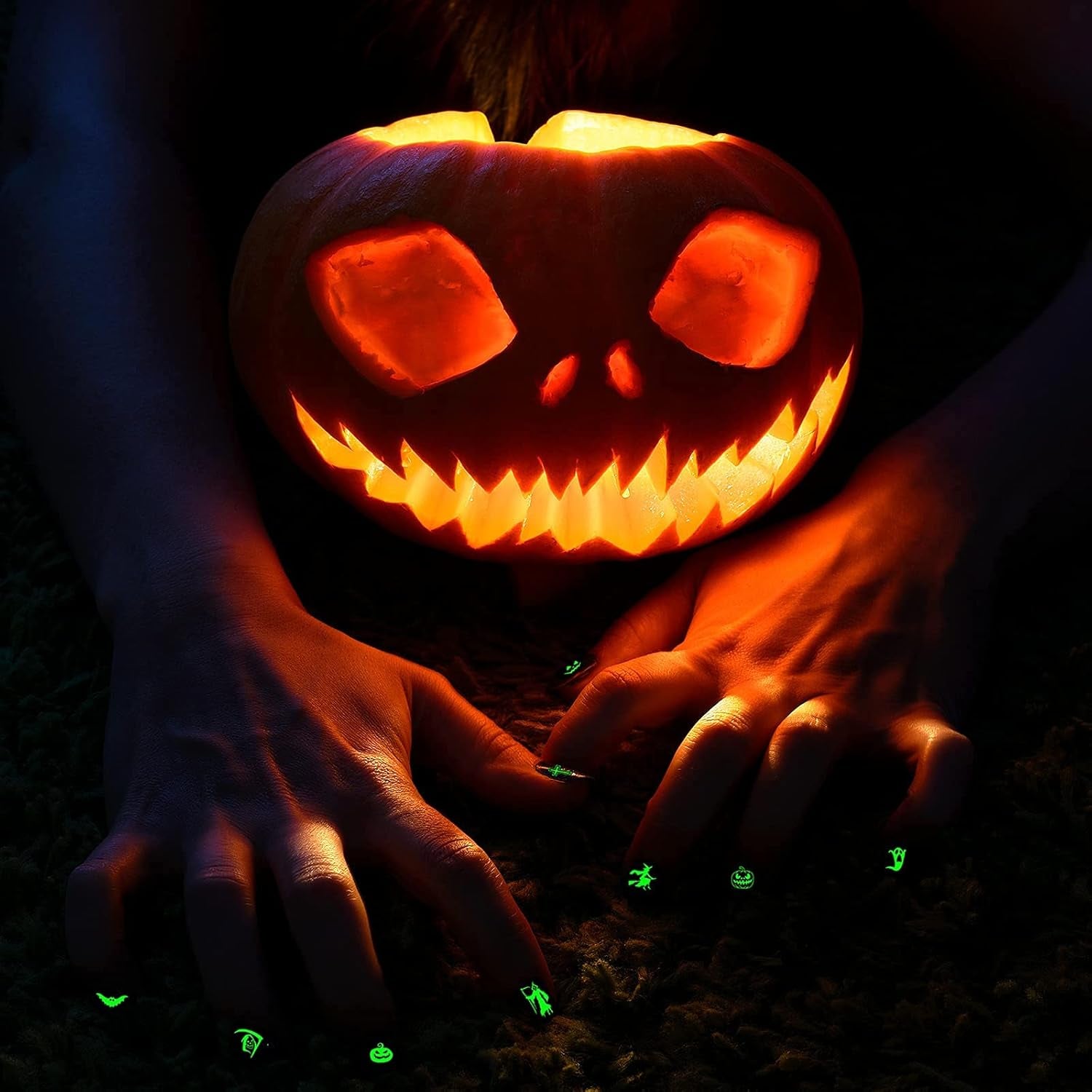 9 Sheets Halloween Nail Stickers Glow in the Dark, Fluorescent Design Nail Decals, Self-Adhesive DIY Nail Art Tips for Women Manicure