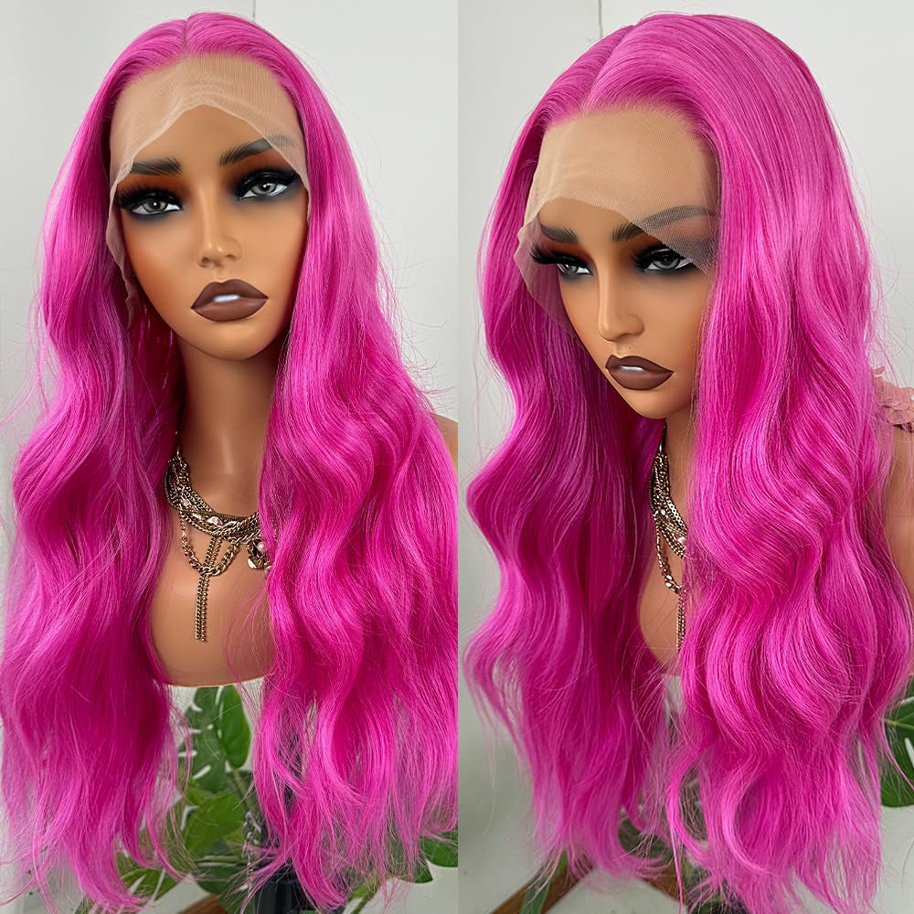 Purple Body Wave 13X4 Lace Frontal Wigs HD Lace Front Wigs Glueless Pre Plucked Bluish Violet Glueless Wigs 28 Inch Soft Hair Natural Hair Line Baby Hair Heat Resistant
