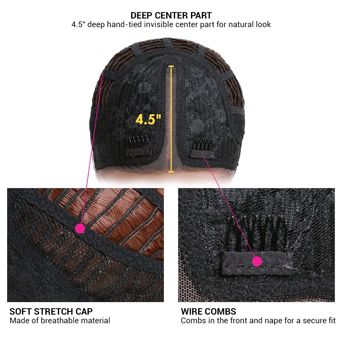 26 Inch Long Wavy Loose Deep Wave Swiss Lace Front Wig Middle Center Part Realistic Hairline for Black Women Heat Resistant Synthetic Wig DPL004 (1B-Off Black)