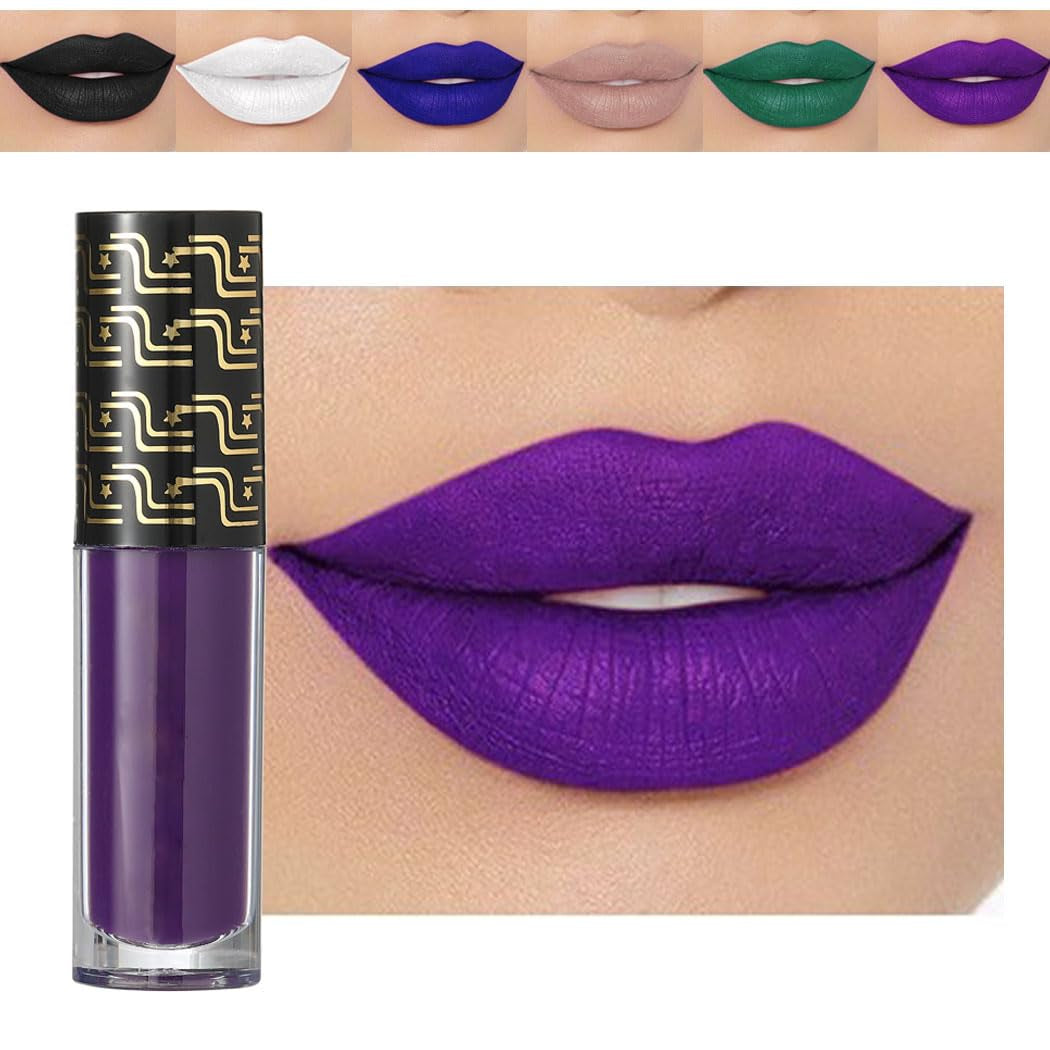 Matte Liquid Lipstick Halloween Lipsticks Gothic Pigment Lip Gloss Velvet Lipglaze Costume Lips Cosmestis for Women and Girls Pack of 1 (Purple)