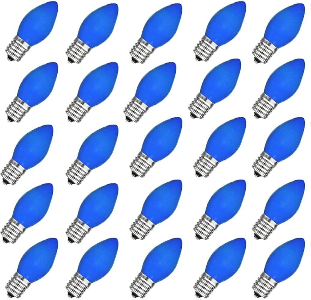 25 Pack C7 Halloween Replacement Light Bulbs, Orange Ceramic Christmas Lights for Halloween Outdoor Patio Indoor Xmas String Lights, C7/E12 Candelabra Base, 5 Watt, Orange