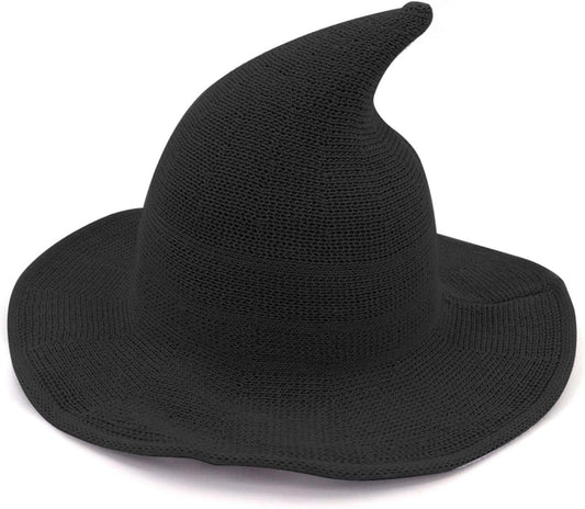 Womens Witch Hat Knitted Wool Cap for Halloween Party Masquerade Cosplay Costume Accessory and Daily, Black