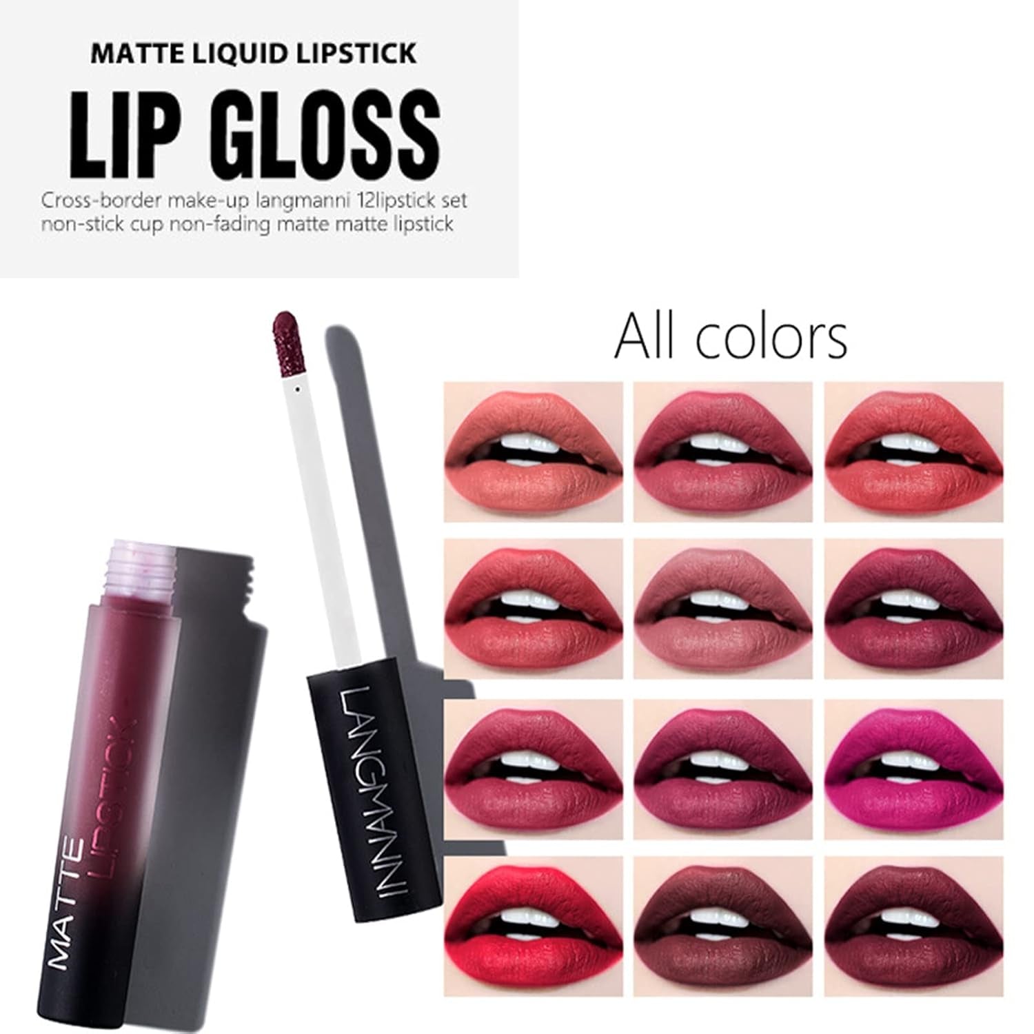 Matte Lip Gloss, 12 Colors Lift Lip Glosses, Velvet Matte Lipstick - Waterproof, Long Lasting, Full Cover, High Pigment - Perfect Makeup Gift for Women - D