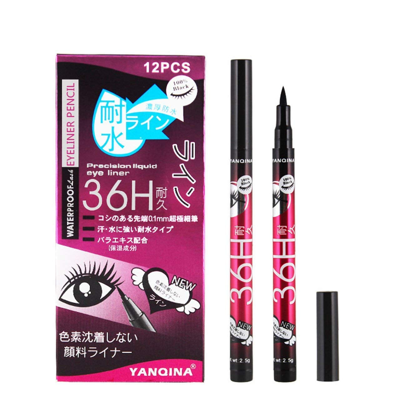 Eyeliner Waterproof Professional Liquid Long Lasting Cosmetics Eye Liner Pen Black 12 Pcs