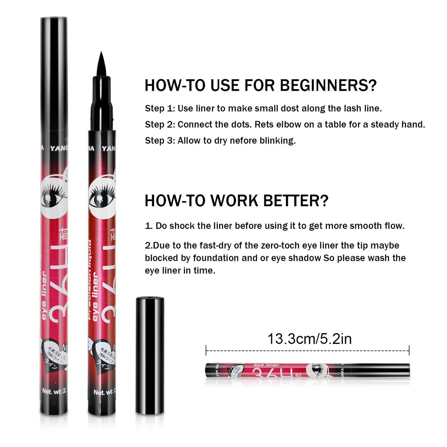 Eyeliner Waterproof Professional Liquid Long Lasting Cosmetics Eye Liner Pen Black 12 Pcs