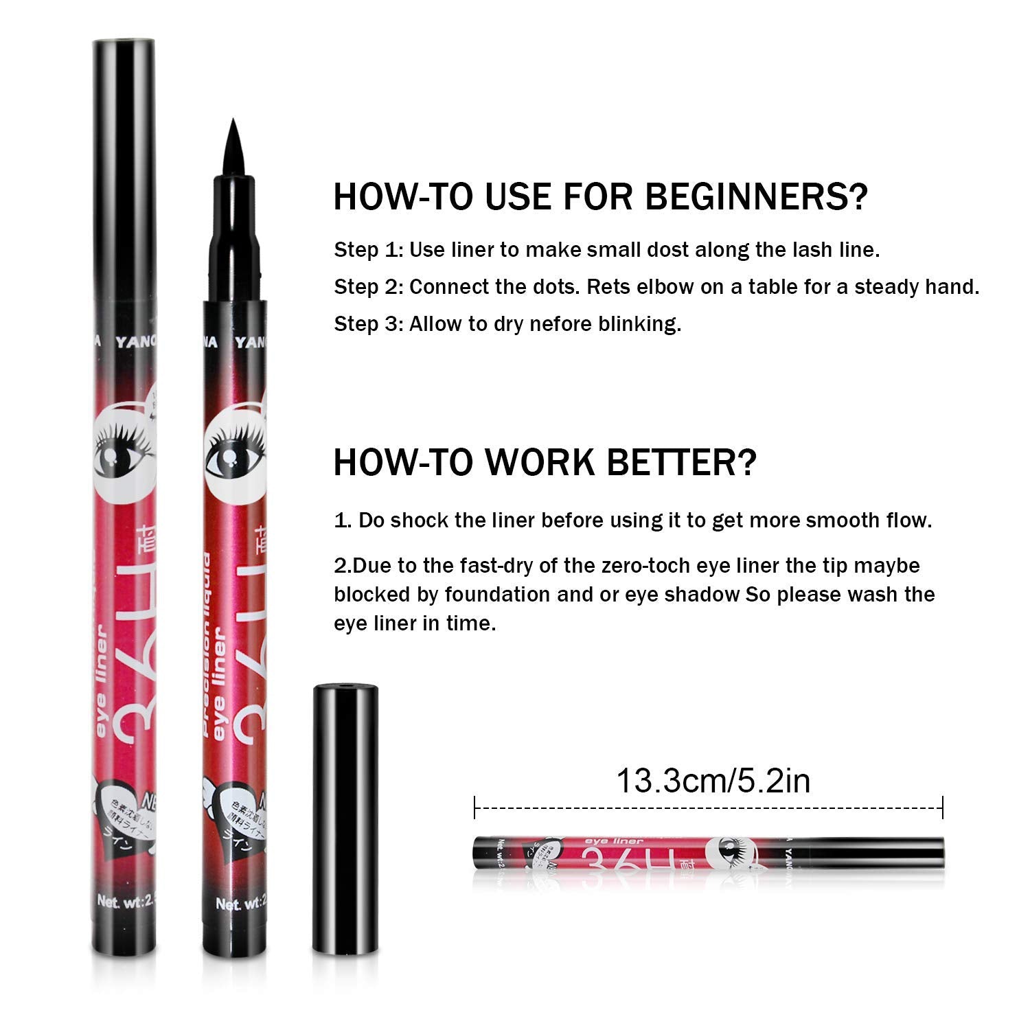 Eyeliner Waterproof Professional Liquid Long Lasting Cosmetics Eye Liner Pen Black 12 Pcs