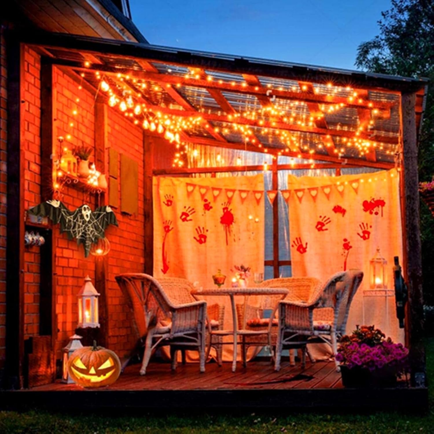 33FT 100 LED Halloween String Lights Orange, Plug in Black Wire Fairy Lights 8 Modes Waterproof Mini Light for Outdoor Indoor Christmas Tree Holiday Wedding Party Bedroom Patio Tree Decor