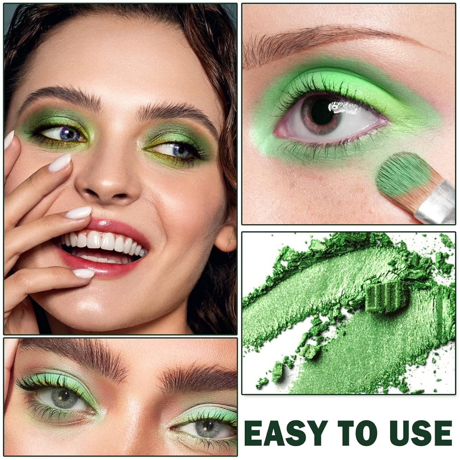 15 Color Green Eyeshadow Palette Highly Color, Long Lasting Waterproof Matte Shimmer Yellow Eye Shadow Palette Glitter Eyeshadow Pallets for Women Girls Daily Christmas Green Makeup