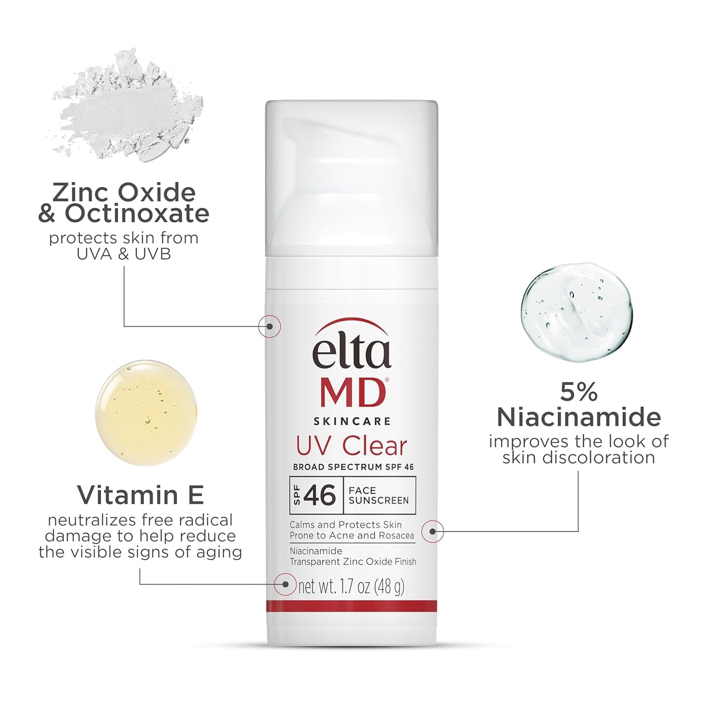 Eltamd UV Clear Face Sunscreen SPF 46, Oil-Free Sunscreen with Zinc Oxide, Dermatologist Recommended