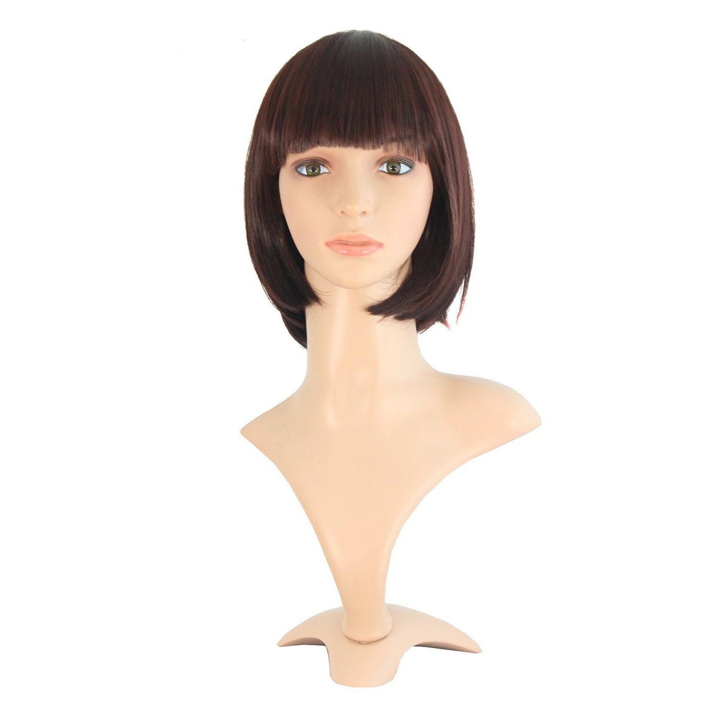 12" / 30Cm Popular Natural Short Straight Wigs Flat Bangs Wigs-Black-Ladies