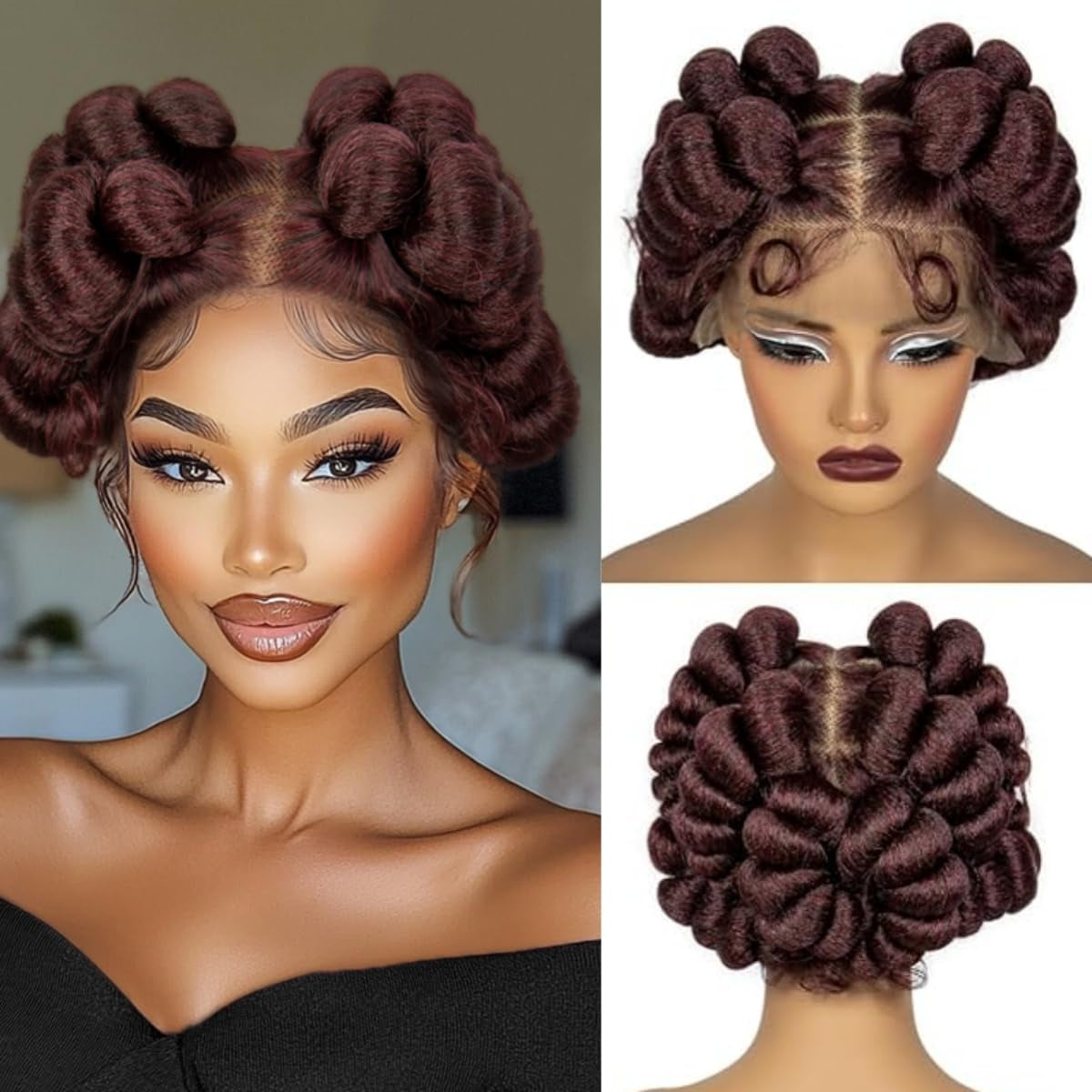 Transparent Full Lace Braided Wigs Short Cute Handmade Bantu Synthetic Braided Lace Wigs with Baby Hair Knotless Braiding Hair Wigs for Black Women(350#)