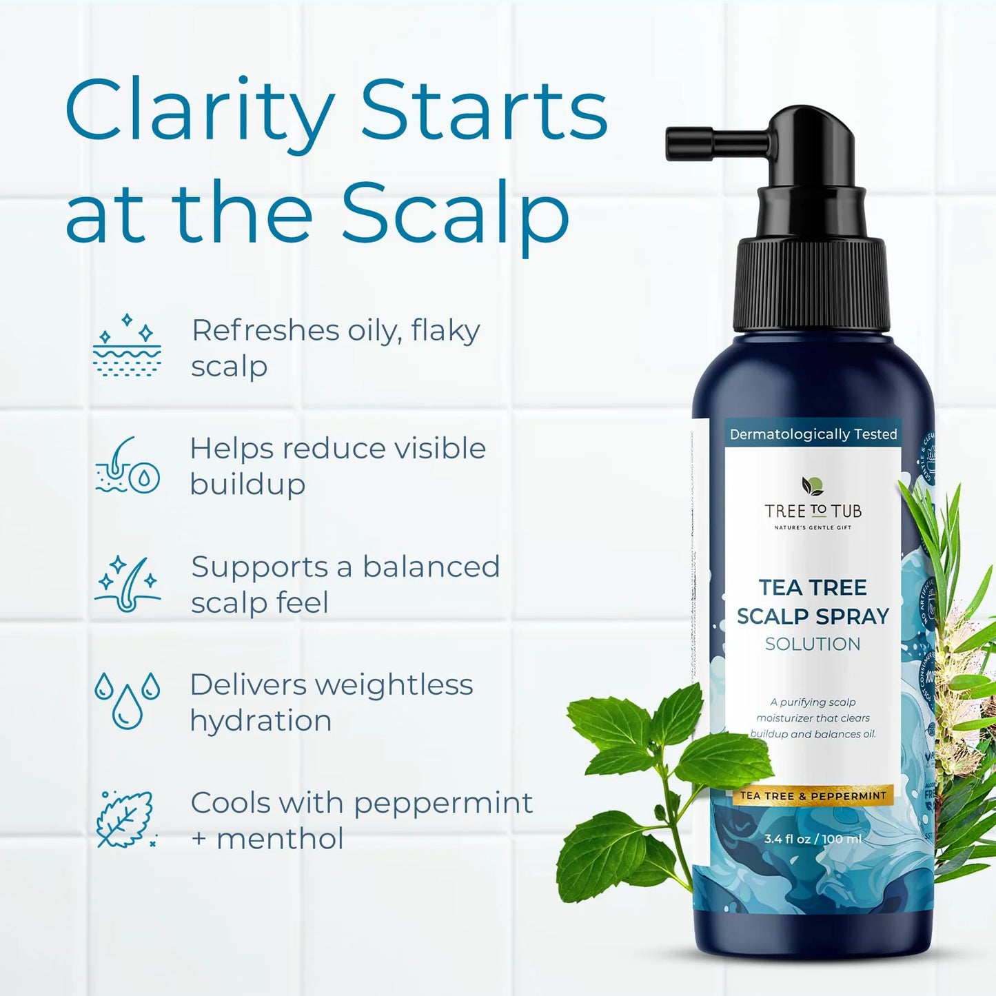 Dry Scalp Spray - Intensive Scalp Moisturizer for Men & Women - Tea Tree Leave in Scalp Moisturizer for Dry Scalp, Flaky Buildup & Excess Oil